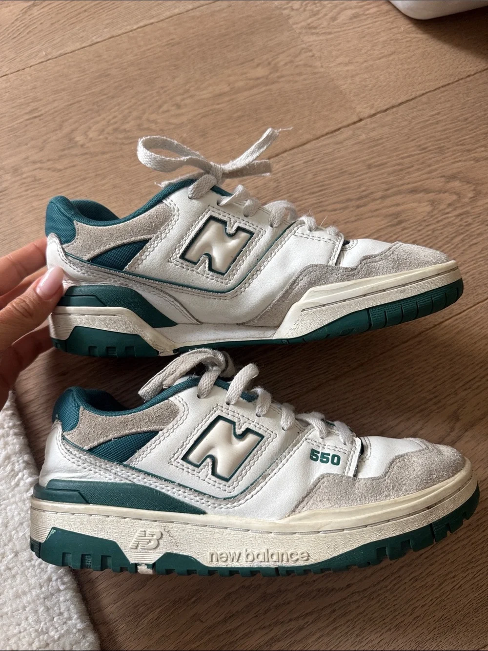 New Balance 550 Big Kids White and Teal Sneakers